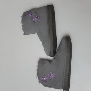 Koolaburra by Ugg Boots Girls Size 4 Gray suede Sparkly Stars